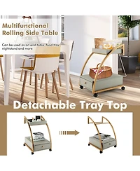Gouun Modern 2-Tier Rolling End Table with Tray Top and Pull-Out Drawer