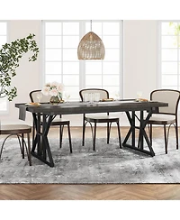 Tribesigns Farmhouse Dining Table for 6 People, 70.8-Inch Rectangular Wood Table, Rustic Kitchen with Heavy Duty Metal Legs Ro