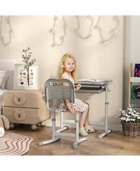 Qaba Height Adjustable Kids Desk and Chairs Set with Tilt Desktop,