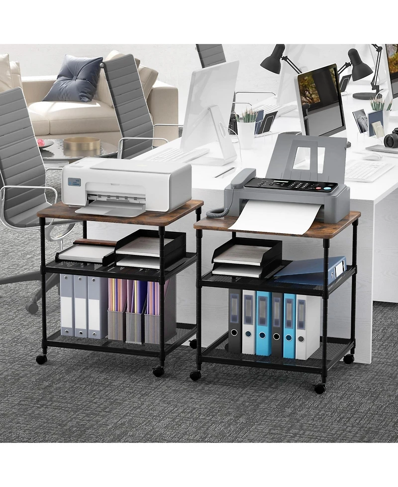 Gouun 3 Tier Printer Stand Rolling Fax Cart with Adjustable Shelf and Swivel Wheels