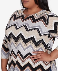 Alfred Dunner Plus Size Zig Zag Split Neck Top