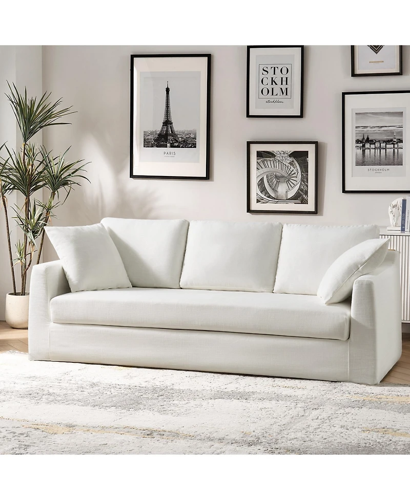 Hulala Home Zacharias Modern 85" Slipcovered Sofa with Square Flange Arm