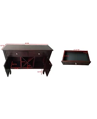 Kings Brand Furniture - Morovis Wine Cabinet Breakfront Buffet Storage Console Table, Dark Cherry
