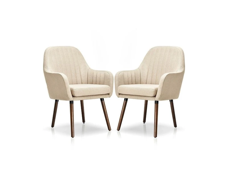 Slickblue Set of 2 Retro Grey Linen Upholstered Accent Chair with Stylish Wood Legs