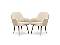 Slickblue Set of 2 Retro Grey Linen Upholstered Accent Chair with Stylish Wood Legs