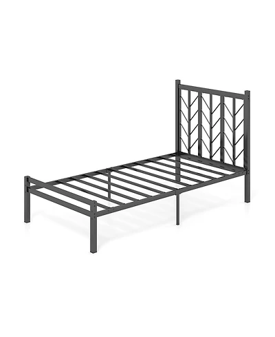 Gouun Twin Size Platform Bed with Headboard and Metal Frame-Twin Size