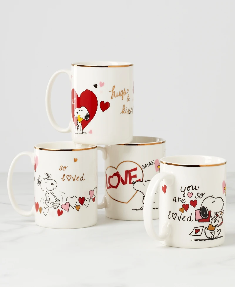 Lenox Snoopy Valentine's Assorted Day Mugs, Set of 4
