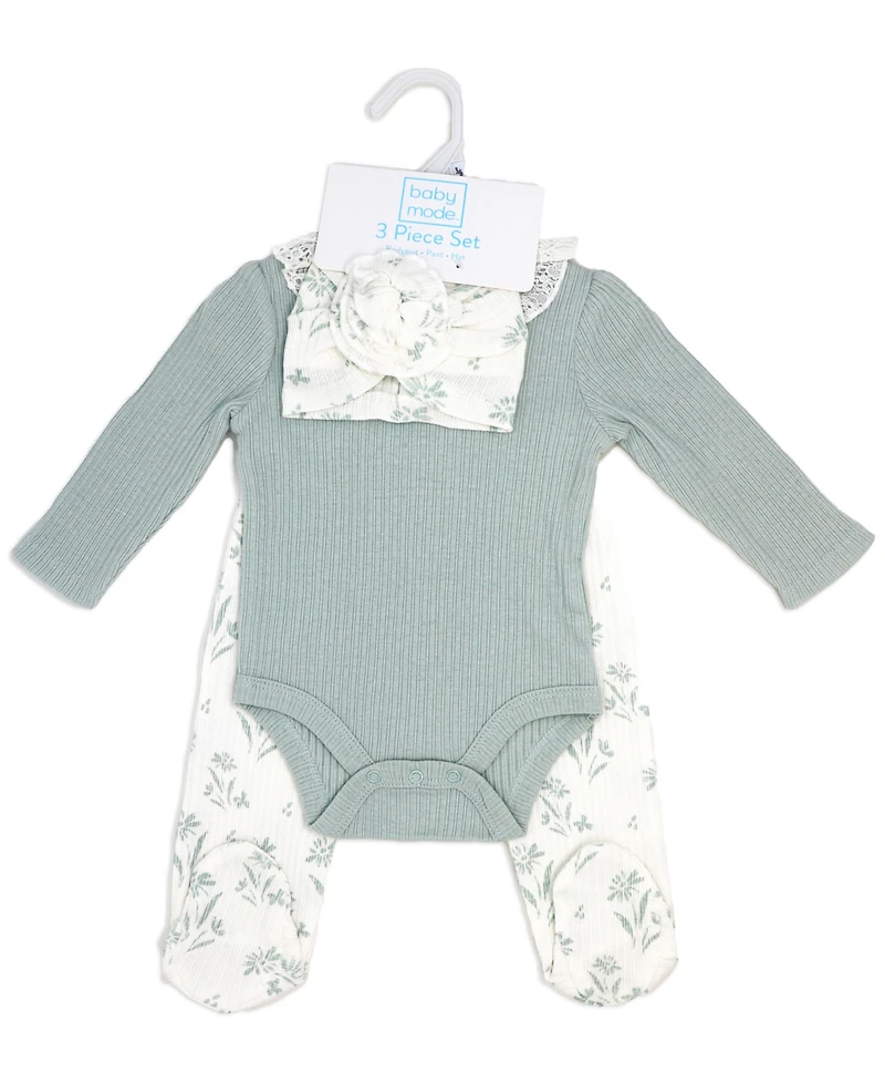Baby Mode Baby Girls Floral Take Me Home Footed Layette, 3-Piece Set