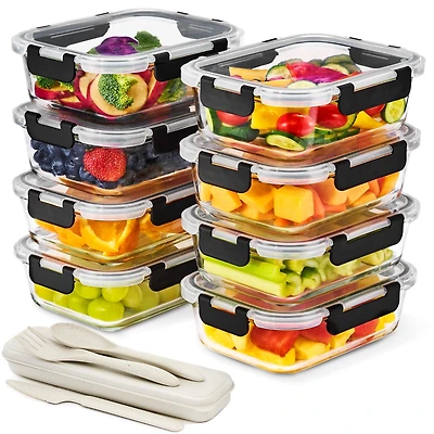 Sorbus 16 Piece Rectangular (1040ml/ 35oz/ 4.4cups) Glass Meal Prep Containers with Airtight Lids