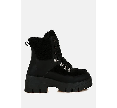 Wellerman Faux Fur Detail Chunky Hiker Boots