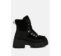 Wellerman Faux Fur Detail Chunky Hiker Boots