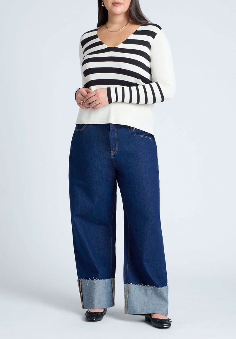 Eloquii Women's Abstract Striped Sweater