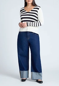 Eloquii Women's Abstract Striped Sweater
