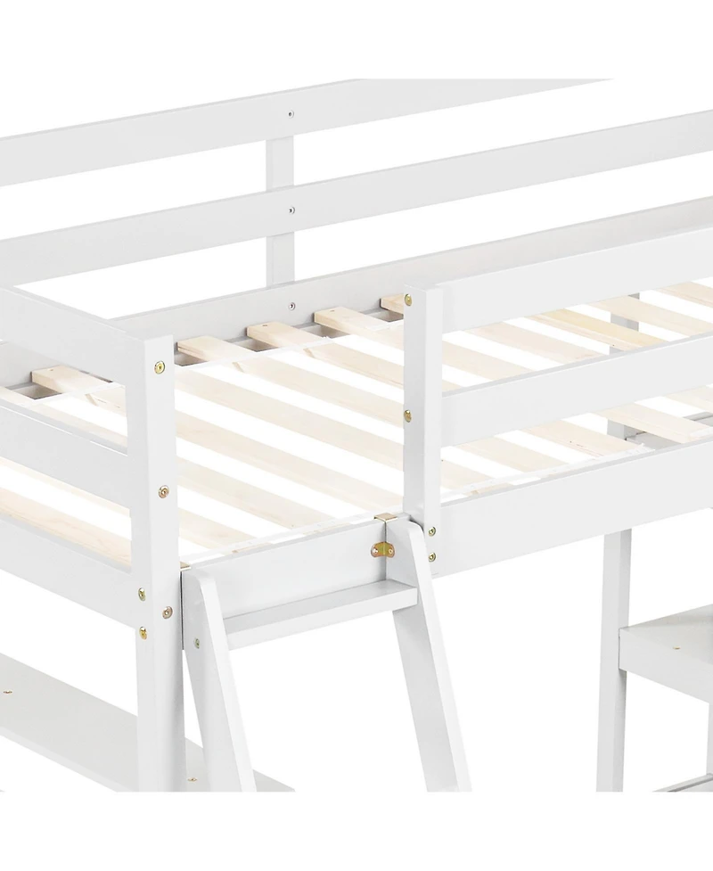 Twin Size Loft Bed with Desk and Bookshelves for Kids and Teens