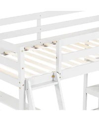 Twin Size Loft Bed with Desk and Bookshelves for Kids and Teens
