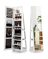 Gouun 360 Rotating Mirrored Jewelry Cabinet Armoire 3 Color Led Modes Lockable