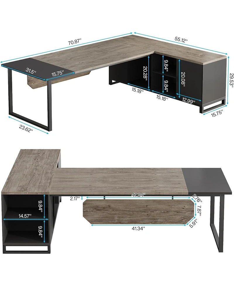 Tribesigns 70.8" Executive Desk with 55" File Cabinet, Modern L Shaped Computer Storage Shelves and Large f
