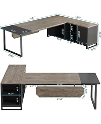 Tribesigns 70.8" Executive Desk with 55" File Cabinet, Modern L Shaped Computer Storage Shelves and Large f
