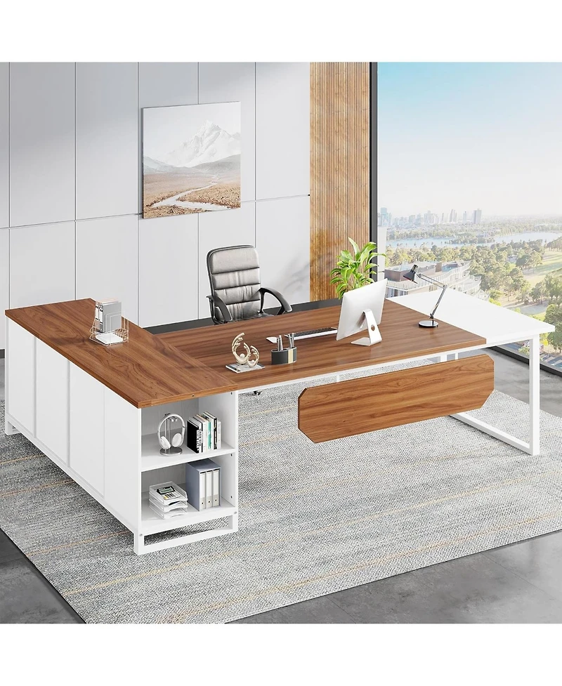 Tribesigns 70.8" Executive Desk with 55" File Cabinet, Modern L Shaped Computer Storage Shelves and Large f