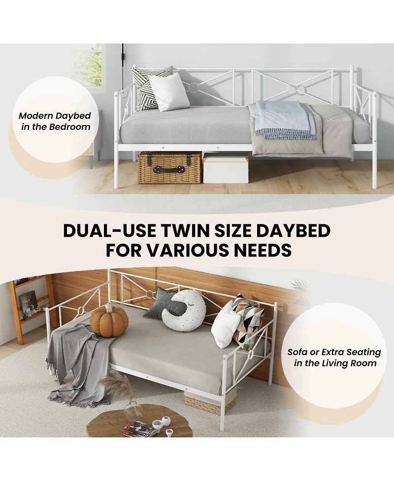 Gouun Metal Daybed Twin Bed Frame Stable Steel Slats Sofa Bed