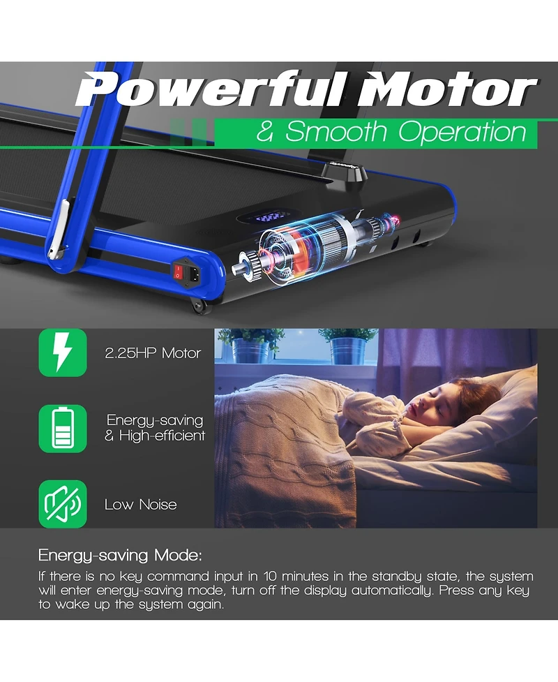 Gymax 2.25HP Folding Treadmill 2-in-1 Walking Running Machine w/ App & Remote Control