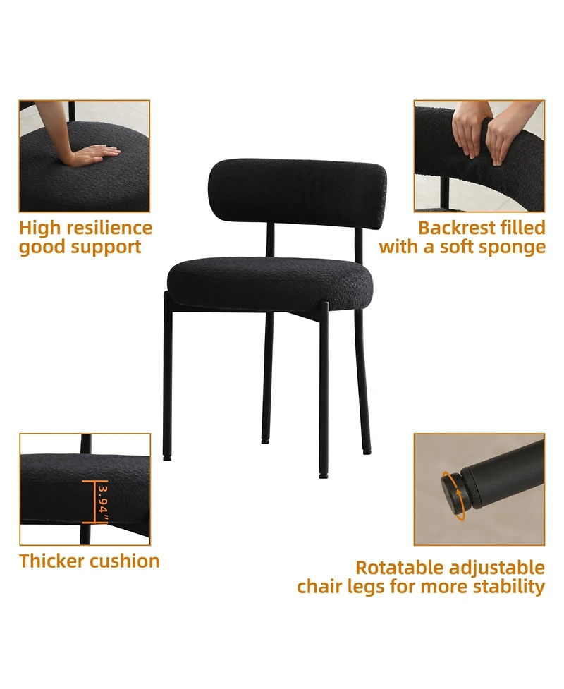 Dyhome Boucle Dining Chairs Set of 4, Upholstered Kitchen Room Chairs, Side with Thick Cushions and Metal Legs