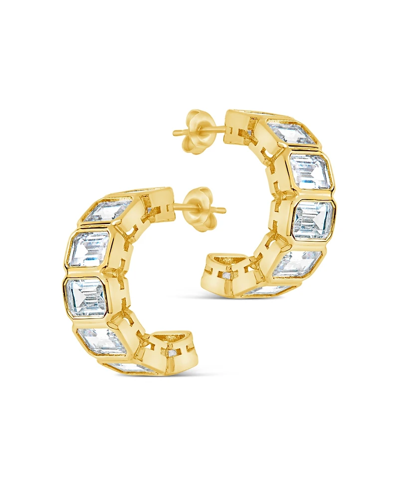 Sterling Forever Nyssa Bezel Cubic Zirconia Station Hoop Earrings
