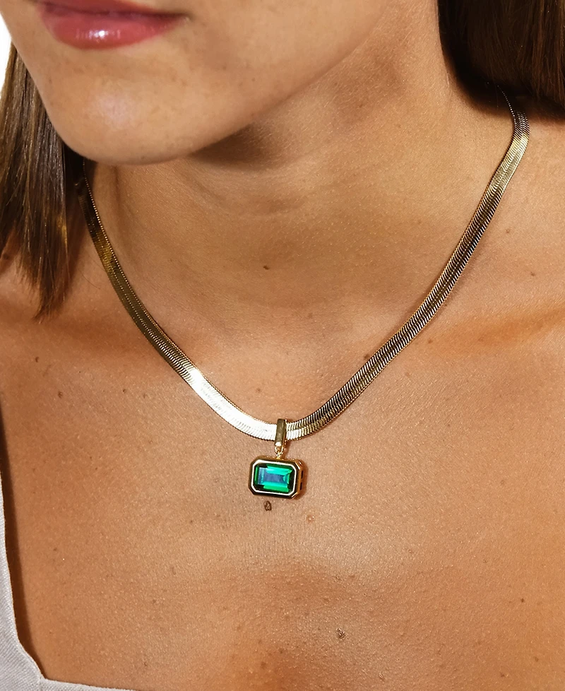 Sterling Forever Calder Cubic Zirconia Herringbone Pendant Necklace