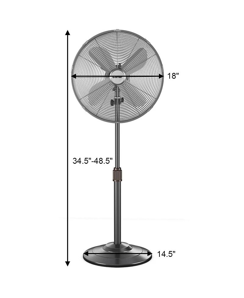 18" Metal Oscillating Pedestal Fan 3 Wind Speed Height Adjust w/4 Blades