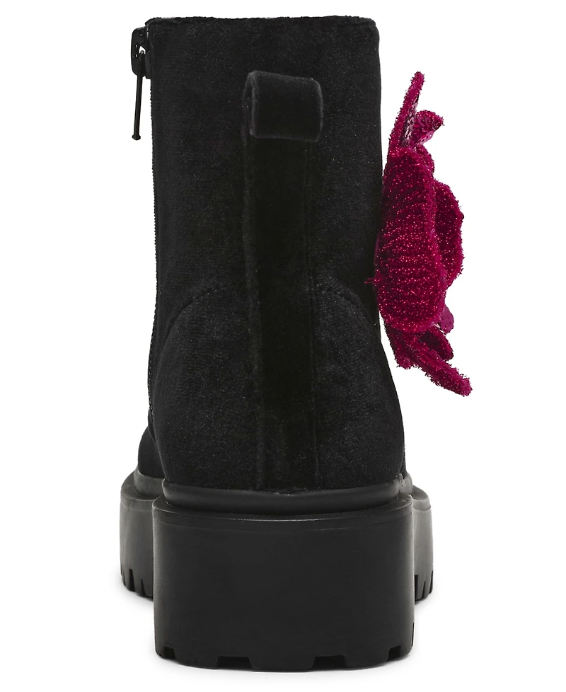 Betsey Johnson Little and Big Girls Piper Velvet Lugsole Boot
