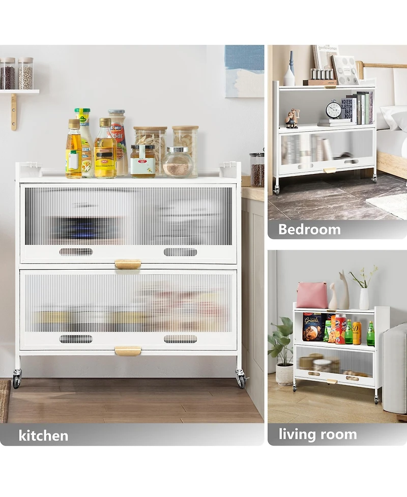 Mega Casa 2 Door Storage Cabinet, 3 Tier Kitchen Pantry Cabinet, Floor Cabinet White Sideboard