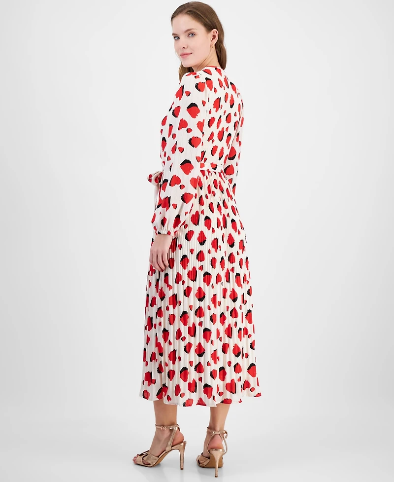 T Tahari Women's Printed Faux-Wrap Long-Sleeve Midi Dress