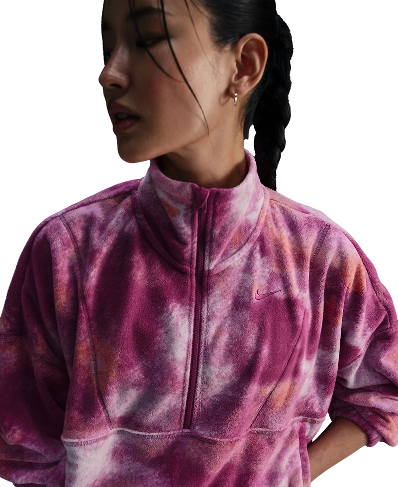 Nike Women's Therma-fit Oversized 1/2-Zip Fleece Printed Top