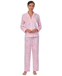 Lauren Ralph Lauren Women's Long Sleeve Notch Collar Long Pant Pajama Set