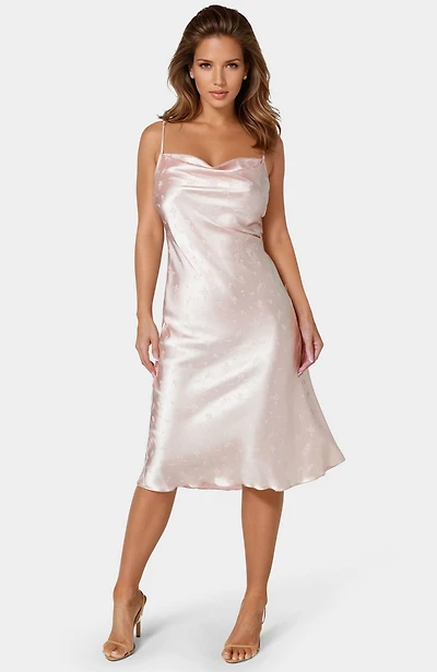 Bebe Women's Satin Jacquard Midi Slip Dress, Small, Pink