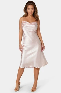 Bebe Women's Satin Jacquard Midi Slip Dress, Small, Pink