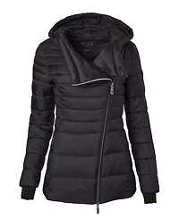 Tumi Women's Asymmetrical Zip Cowl Neck Quilted Midweight Puffer Coat with Prima Loft Fill