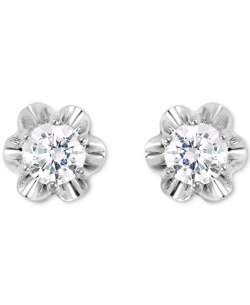 Diamond Scallop Edge Stud Earrings (1/4 ct. t.w.) in 14k White Gold