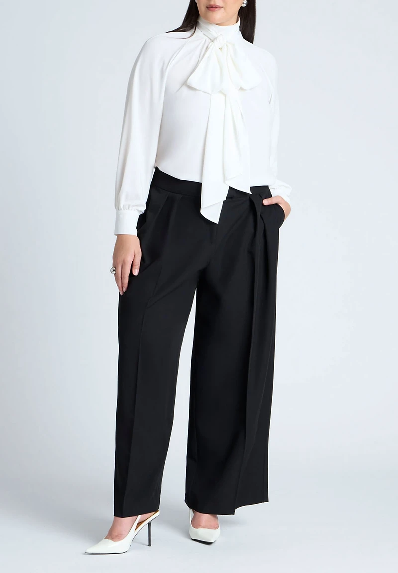 Eloquii Women's Dramatic Neck-Tie Blouse