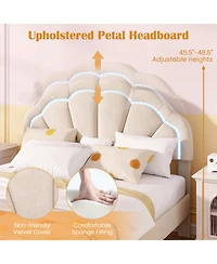 Gouun Upholstered Led Bed Frame with Adjustable Flower Headboard and Metal Support Feet-Full Size