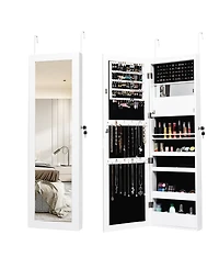 Lockable Wall Door Mounted Mirror Jewelry Cabinet with Led Lights