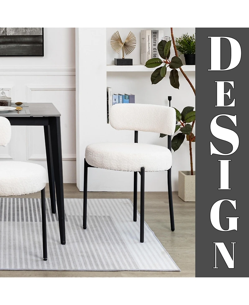 Dyhome Dining Chairs Set of 6, Mid-Century Modern Chairs, Curved Backrest Round Upholstered Boucle Sherpa Chair with Metal Legs