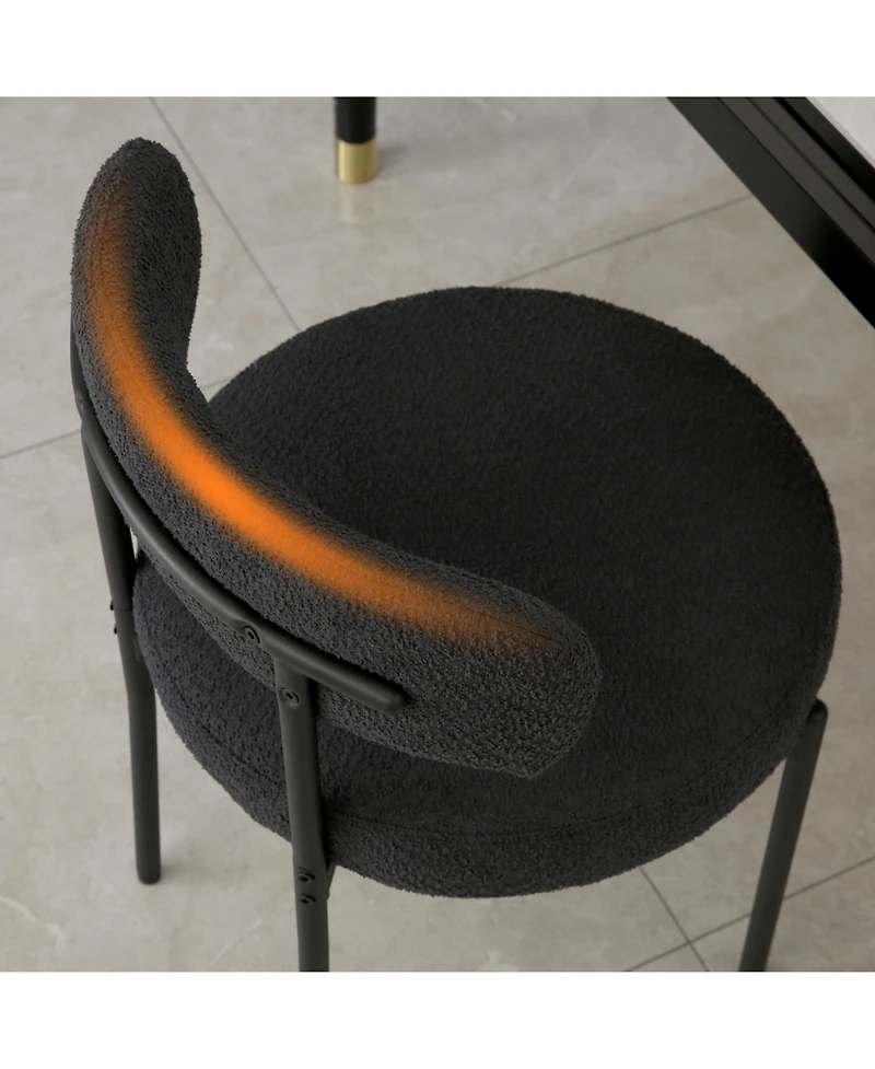 Dyhome Dining Chairs Set of 6, Mid-Century Modern Chairs, Curved Backrest Round Upholstered Boucle Sherpa Chair with Metal Legs