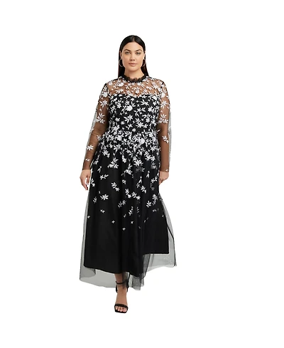 June + Vie Women's Mesh-Overlay Maxi Dress
