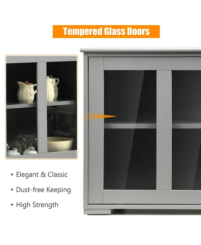 Storage Cabinet Sideboard Buffet Cupboard Glass Sliding Door