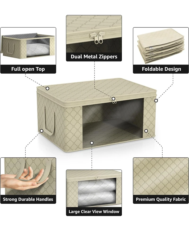 Sorbus 3 Pack Foldable Storage Bag Organizers - Great for Clothes, Blankets, Closets, Bedrooms, and More (Beige)