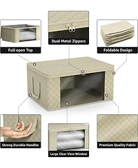 Sorbus 3 Pack Foldable Storage Bag Organizers - Great for Clothes, Blankets, Closets, Bedrooms, and More (Beige)