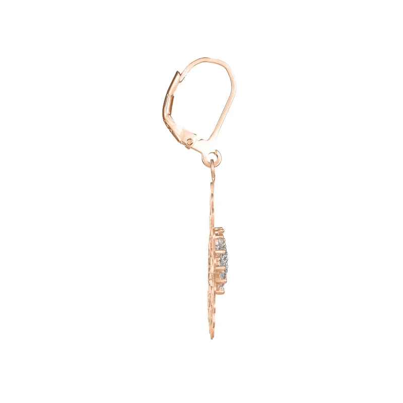 Sterling Silver 18K Rose Gold Plated with Clear Cubic Zirconia Flower Lace Dangle Earrings