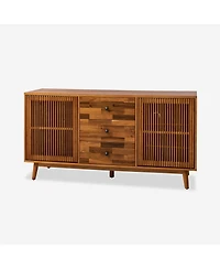 Hulala Home Crrillus Mid-century 58'' Wide 3 Drawer Sideboard with Slatted Doors