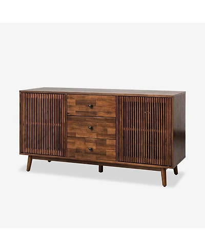 Hulala Home Crrillus Mid-century 58'' Wide 3 Drawer Sideboard with Slatted Doors